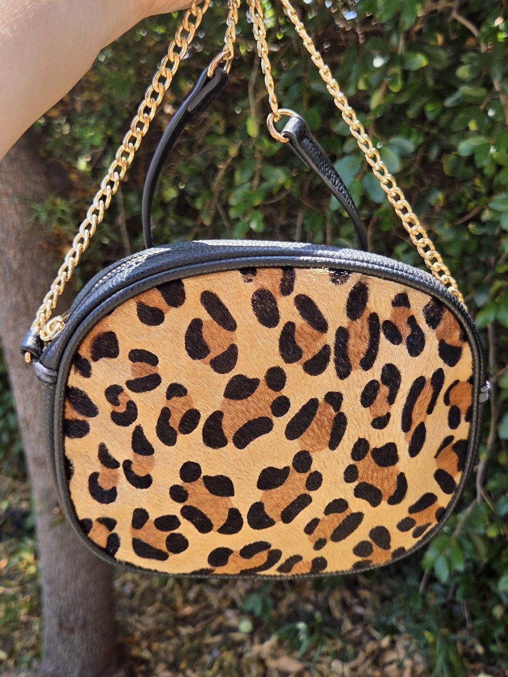 MMS Design Studio Leopard Print Crossbody with Gold Chain